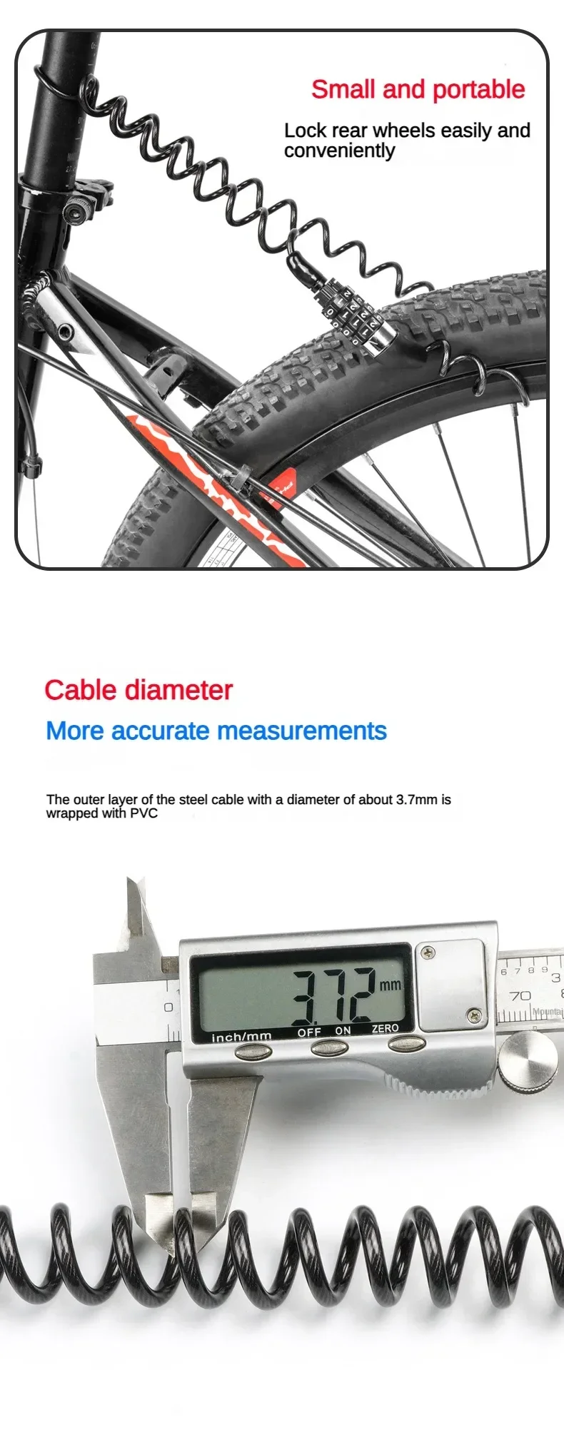 Bicycle lock, wire chain mountain bike, motorcycle anti-theft password reminder, rope  luggage lock, helmet lock