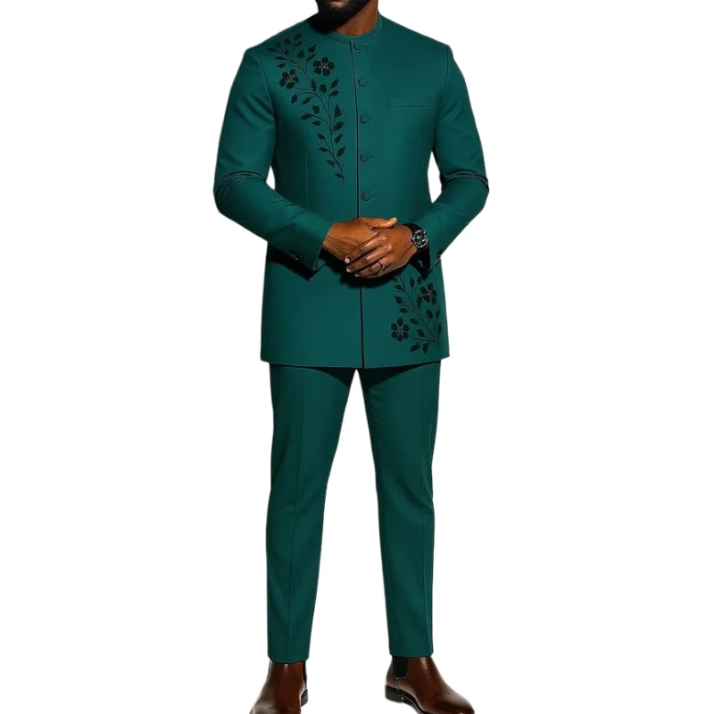 Single Breasted Men Suits Chinese Modern Style Beads Floral Fashion Jacket with Pants 2 Pieces Formal Wedding Tuxedo view 3