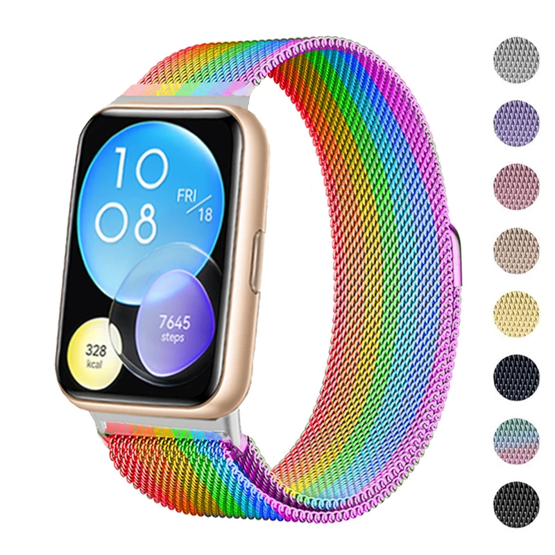 حزام مغناطيسي لساعة Huawei Watch FIT 2 حزام ساعة من الفولاذ المقاوم للصدأ حزام معدني حلقة حزام كوريا سوار Huawei Watch fit2 حزام جديد