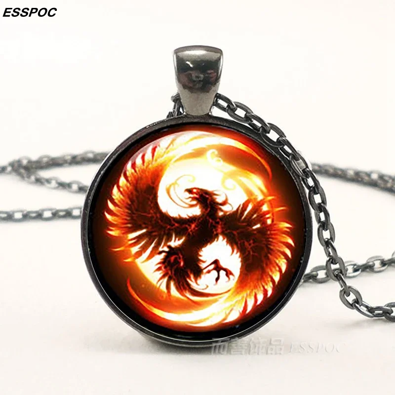 Phoenix collana Steampunk Yin Yang albero della vita pendente Cabochon in vetro collana a catena nera uomo donna accessori moda regali