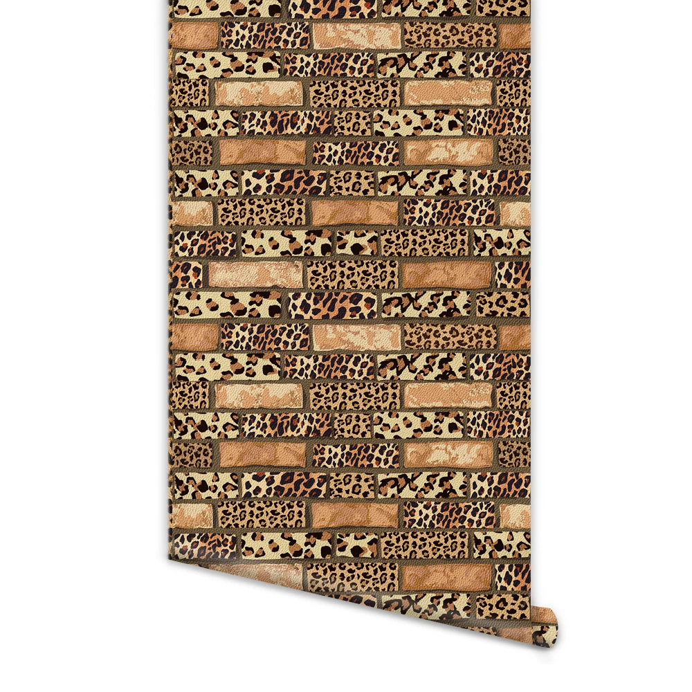 

Рулон обоев с леопардовым принтом, искусственный кирпич, контактная бумага, самоклеящаяся съемная кухонная бумага, виниловая бумага