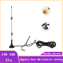 2.4G/5G Magnetic Base 12dBi Indoor External Antenna with RP-SMA Connector for Wifi Router Modem Antenna GR174 3 Meter Cable