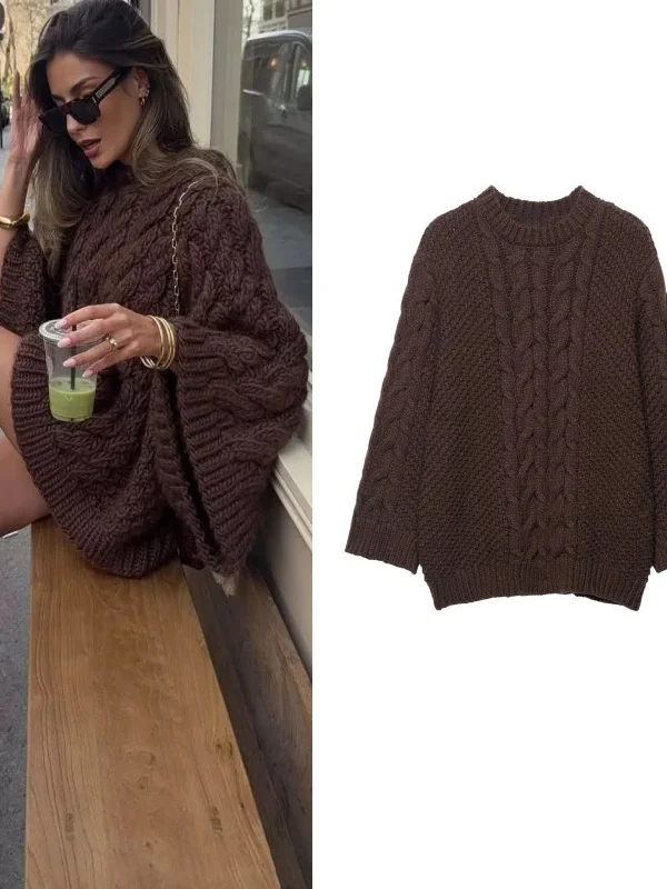 

Свободный женский трикотаж, осень-зима, новый Sle Street Casual Faion, круглый Ne Long Sve Twisted, широкий свитер для женщин...