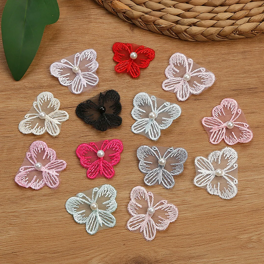 Wholesale 30PCS/Lot Mesh Tulle Single Butterfly Patch 3.2X3.8CM Multi-Color Lace Fabric Butterfly Sticker DIY Wedding Dress Acce