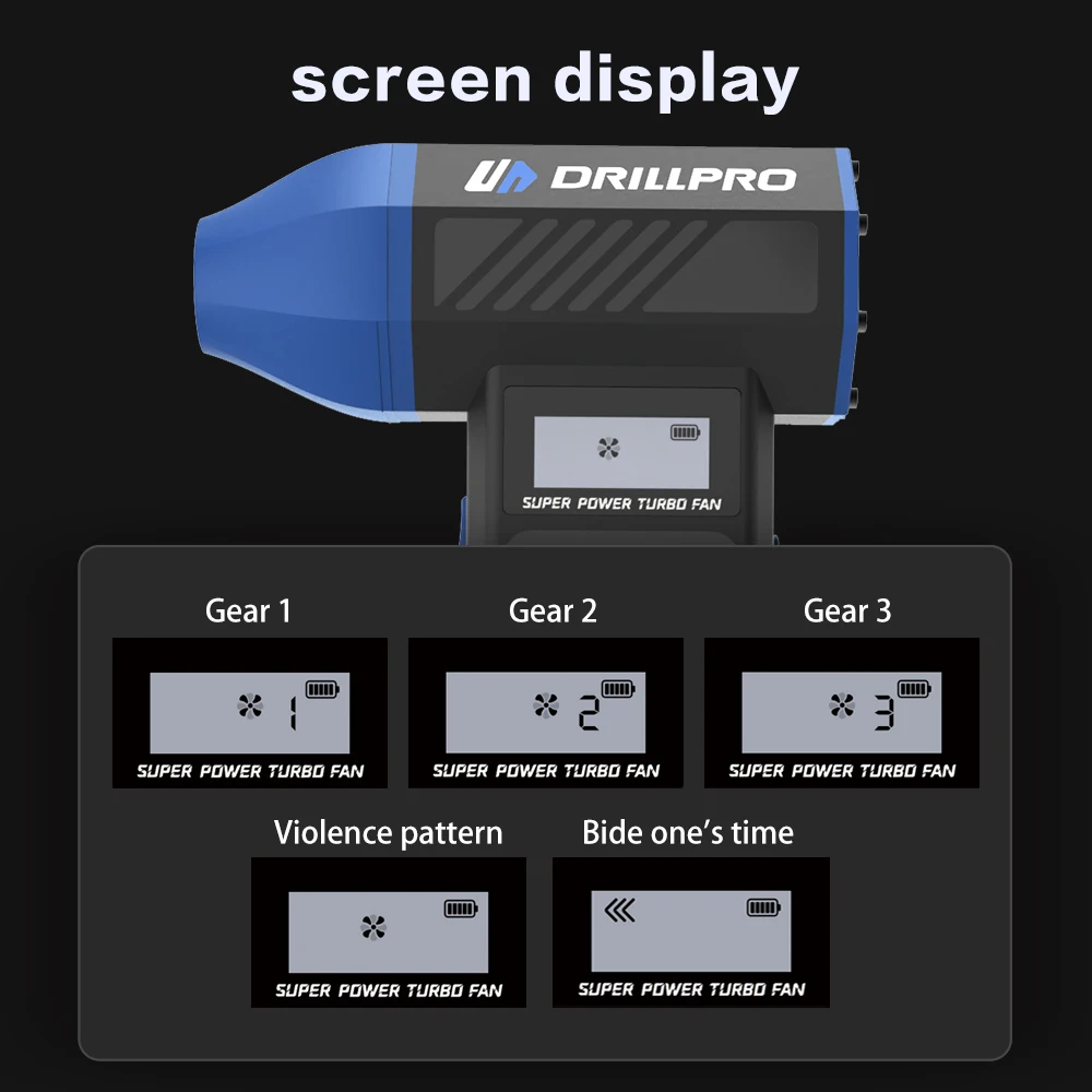 Drillpro P30 Turbo Fan 130000RPM 300g Wind Pressure with 5000mAh Battery Dual Nozzles Portable Brushless Motor High Performance