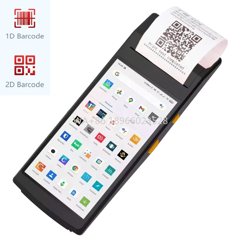 محمول لاسلكي ذو ذاكرة كبيرة Nfc محمول باليد Android Pda 2d ماسح الباركود Pos Terminal مع طابعة حرارية مدمجة