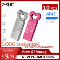 10PCS Metal USB Flash Drive Waterproof Pen Drive 16GB 4GB 8GB 32G Pendrive Heart-Shaped Memory Stick Free Logo U Disk Free Shipp