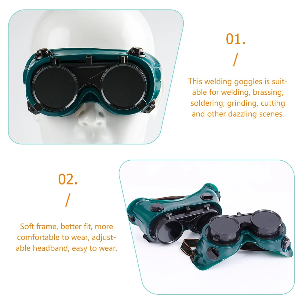 

Welding Goggles Safety Glasses Tinted Lens Flip-up Welder Eye Protection ANSI Z87 Adjustable Headband Soft Frame Vent Hole
