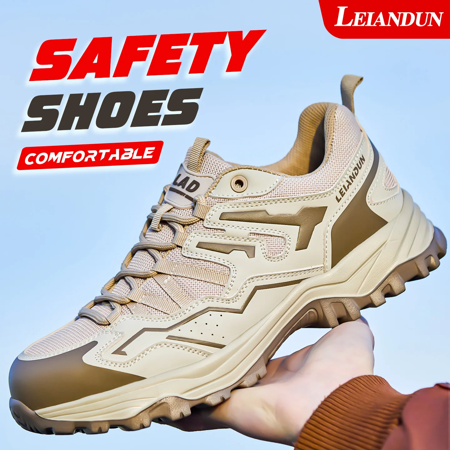 LEIANDUN Men's Ultra Lightweight Breathable Comfortable Safety Shoes Anti-Puncture Anti-Smashing Cushioned All-Season Work Shoes