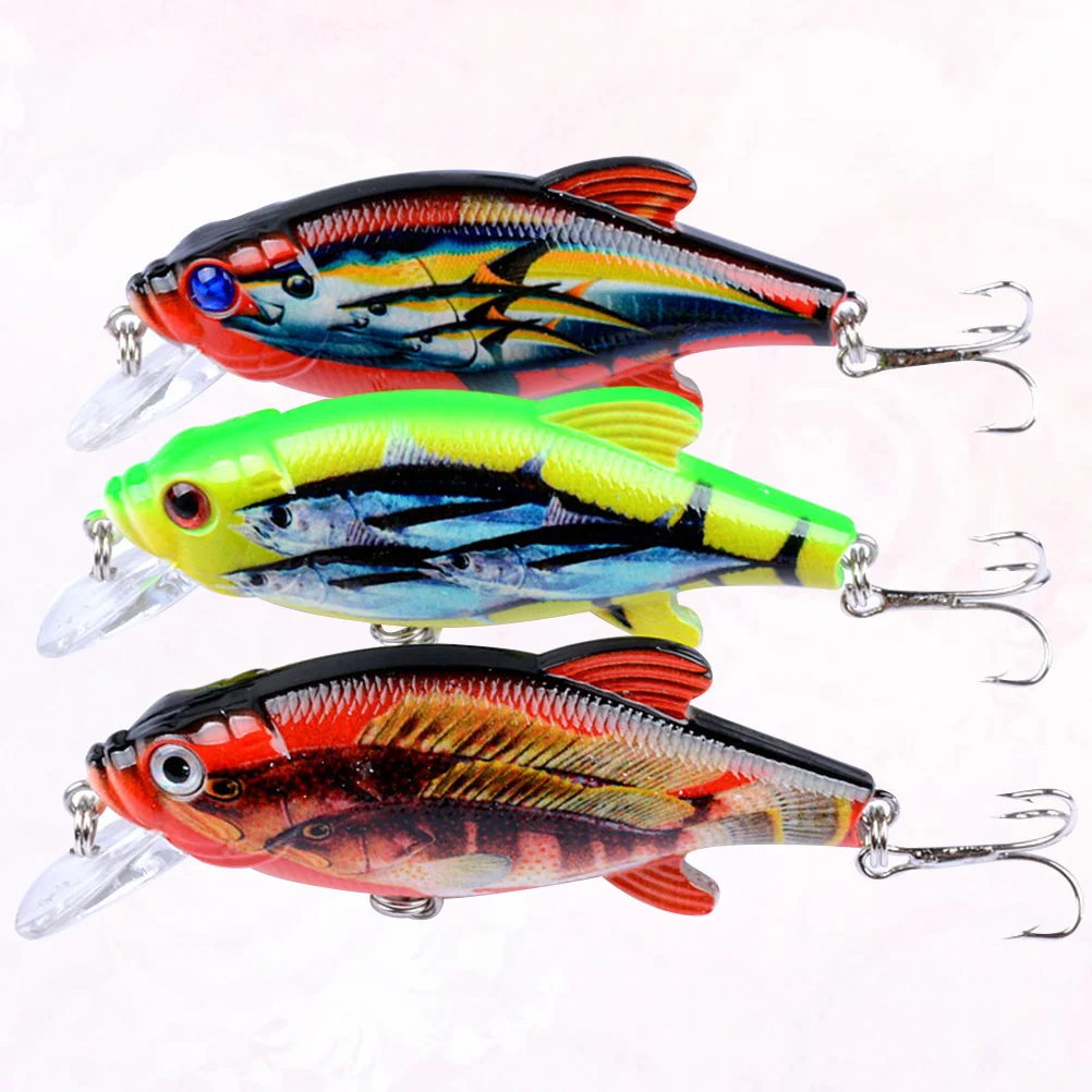 

3Pcs 8cm 10.9g Minnow Baits Bionic Lures Vivid Fish Shape High Metal Hooks Creative Printing Design Fishing Accessories
