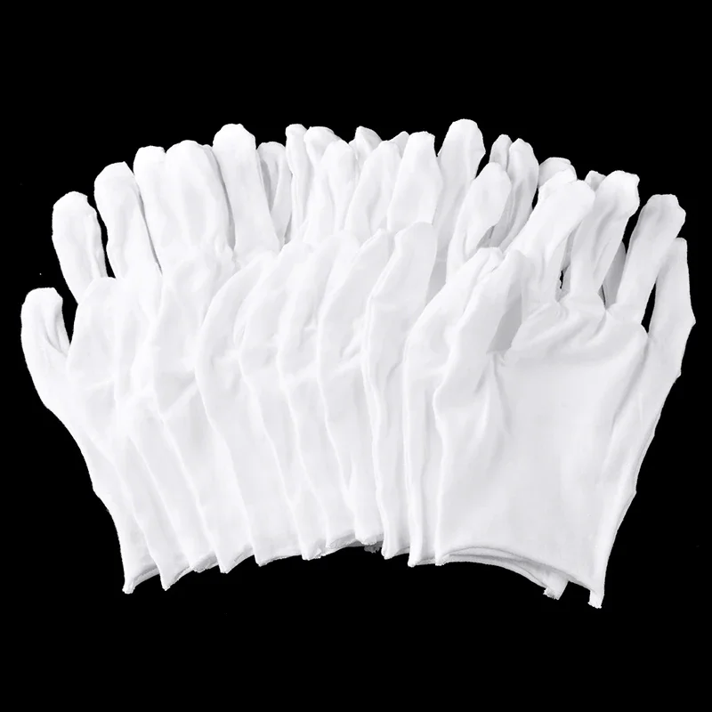 6Pairs White Cotton Gloves for Work Dry Hands Ceremonial Unisex Washable Stretch Formal Coin Jewelry Silver Inspection Gloves