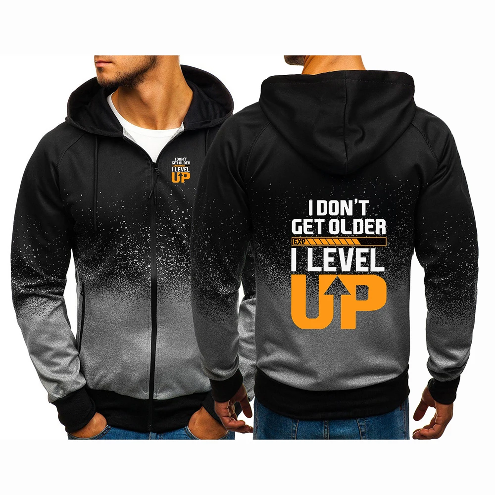 Autumn I Don't Get Older I Level up Logo Print The 2025 New Autumn Comfortable and Loose Men's Hoodie Fashionable Sports Fitness