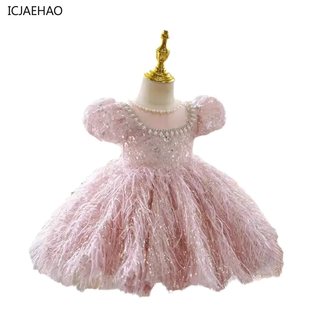 Robe de princesse rose élégante pour filles, robe Tutu à fleurs pour récitals, vêtements de fête pour tout-petits, mariages, célébrations d'anniversaire, Piano
