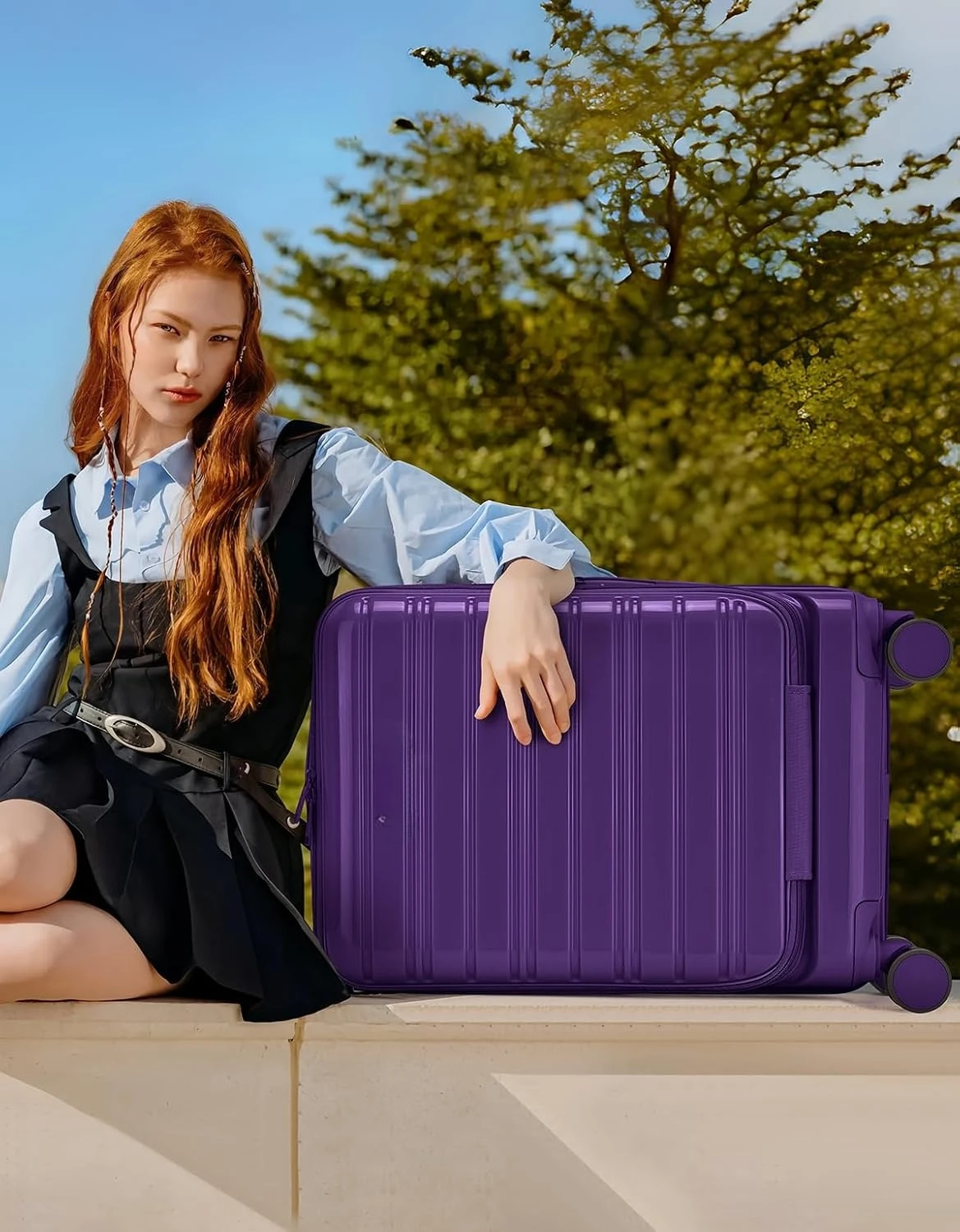 Expandable Carry On Luggage 22x14x9 Airline Approved, Front Pocket 20 Inch Hardside Suitcase With Silent Spinner Wheels, Travel Roller Case With TSA Lock For Laptop Women Men, Lavender - view 2