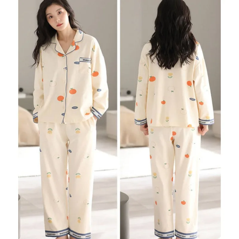 2024 New Couple Pajamas Spring Autumn Cotton Long Sleeves Sleepwear Men Women Sleepwear Plus Size V-neck Loose Loungewear Set