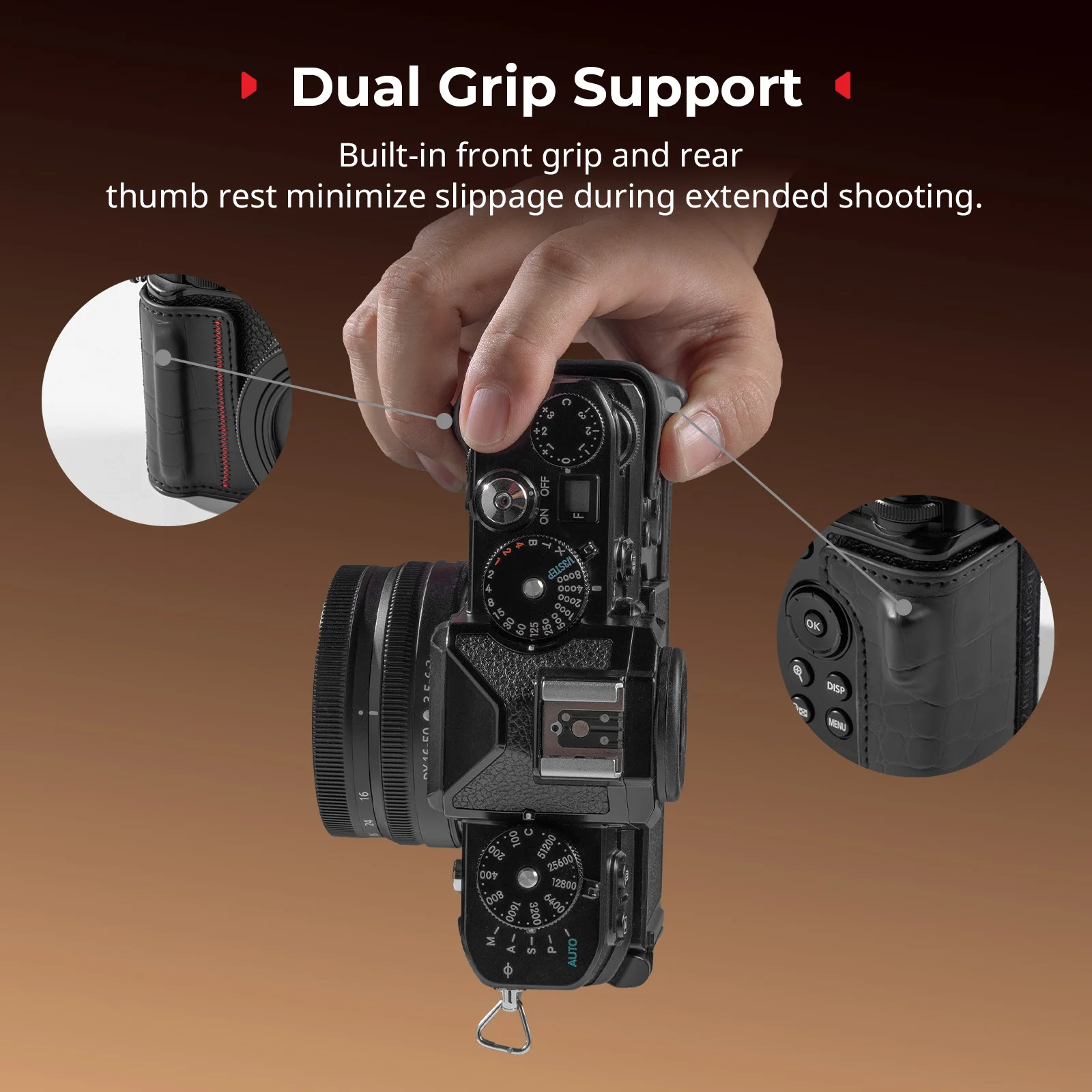 Zestaw skórzanych etui SmallRig Z f do Nikon Z f z paskiem na ramię, wbudowaną przednią rączką i podpórką pod kciuk Czarny/Brązowy 5095/5096 — zdjęcie produktu 4