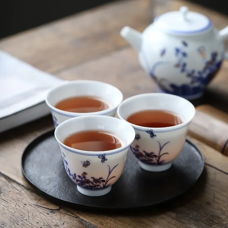 Kombucha Cup Set Tea Bowl Blue Pattern Tea Set Master Cup Single Cup Teacup Ceramic 6 PCS Business Gifts Ceramic Teacups