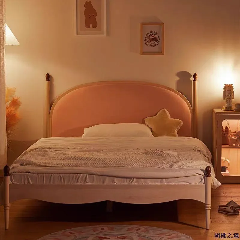 for All Solid Wood Hard Maple Children Bed Girl Bedroom Simple Small Apartment Cherry Wood Single Bed 1.2 1.5 Double Bed