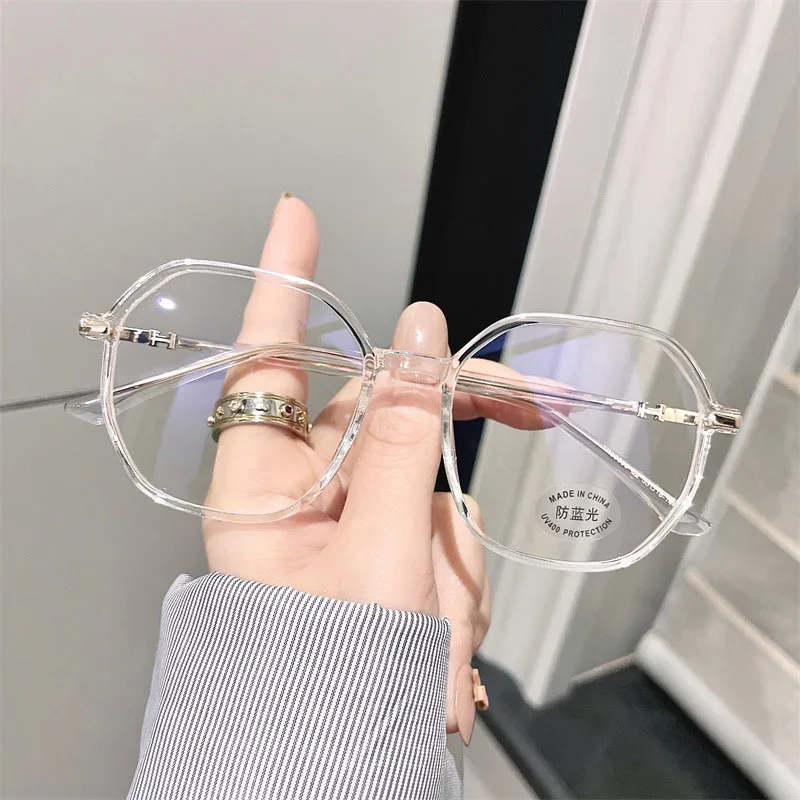 Fashion Style Women Glasses Frame Polygon Shape TR90 Material Decorative Glasses Blue Light Blocking Female Eyeglass