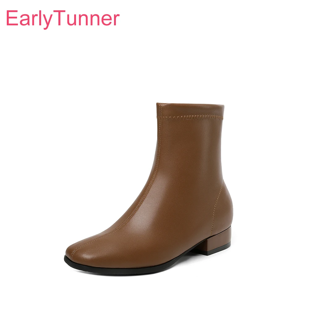 

2025 New Winter Comfortable Black Brown Women Round Toe Ankle Boots Low Heels Lady Formal Shoes Plus Big Size 10 43 45
