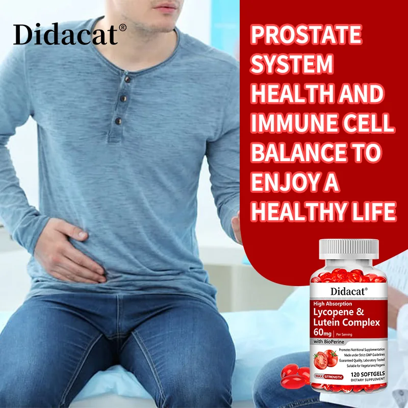 Lycopeen + luteïnecomplex 60 mg met bioperine, voedingssupplement voor de gezondheid van prostaat, hart en ogen, antioxidant, niet-GMO