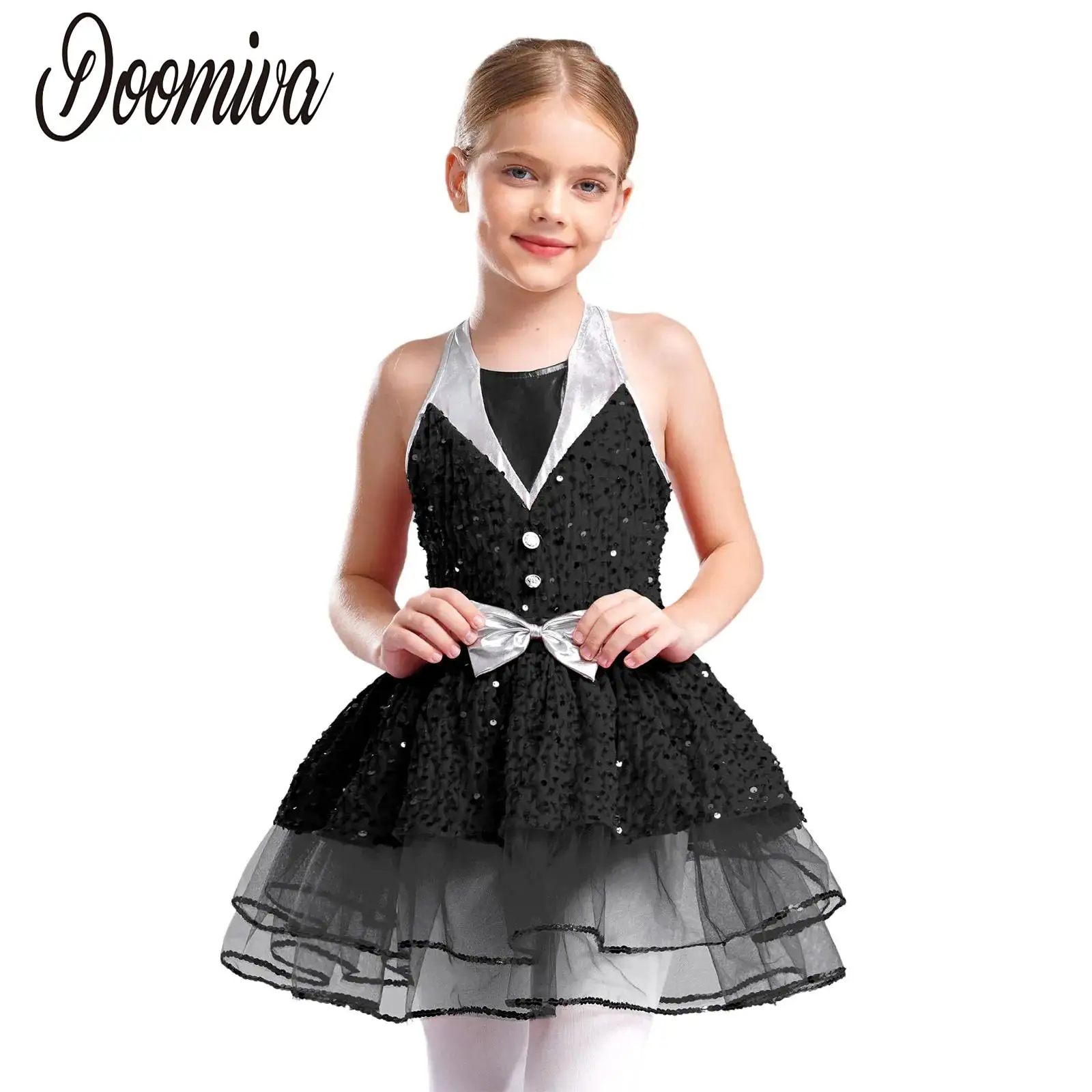 

Girls Sleeveless Ballet Skirted Leotards Dance Tulle Tutu Dress Backless Gymnastic Leotard Figure Skating Performance Costumes