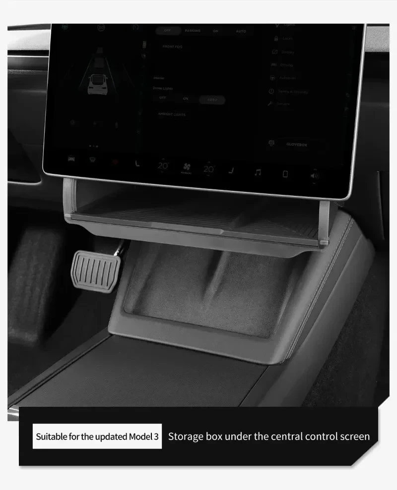 Für Tesla Model 3 Y YL Juniper Highland 2021-2026 Versteckter Aufbewahrungsorganizer, Ablagefach unter der Mittelkonsole, Bildschirmschutz – Detail 7