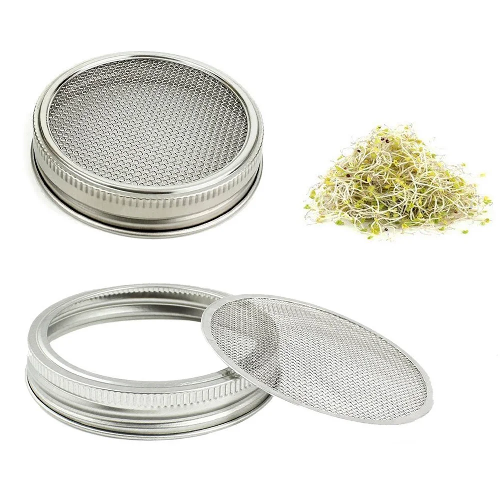 

2 Pcs Cups Can Lids Strainer Wide Mouth Mason Jars Silver Stainless Steel Sprouting