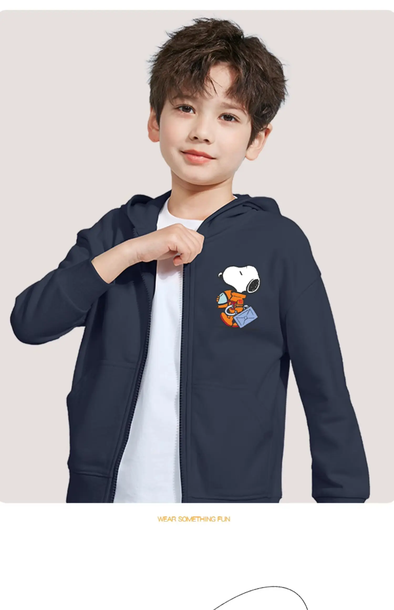 Snoopy Boys Zipper Jacket Spring and Autumn 2024 Older Children\'s Grey Thin Cardigan Sweater Cardigan Children\'s Autumn Top