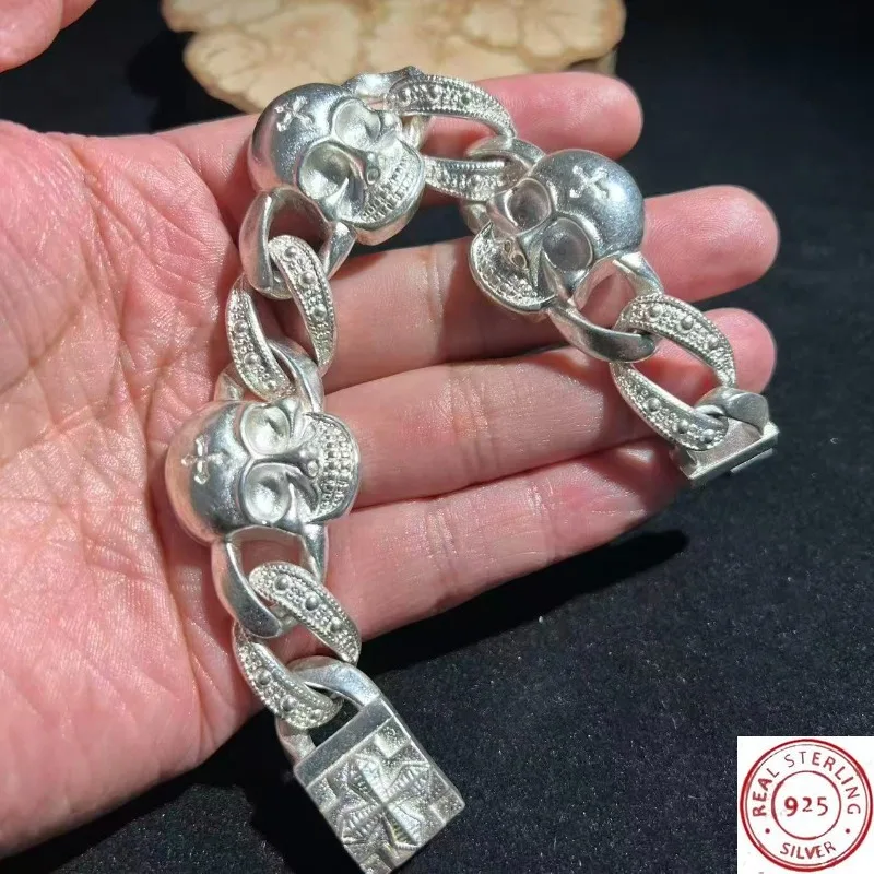 

2026 Luxury Tibetan Silver Skull Bracelet, Lucky Fortune & Evil Protection, Personalized Custom Unisex Fashion Jewelry