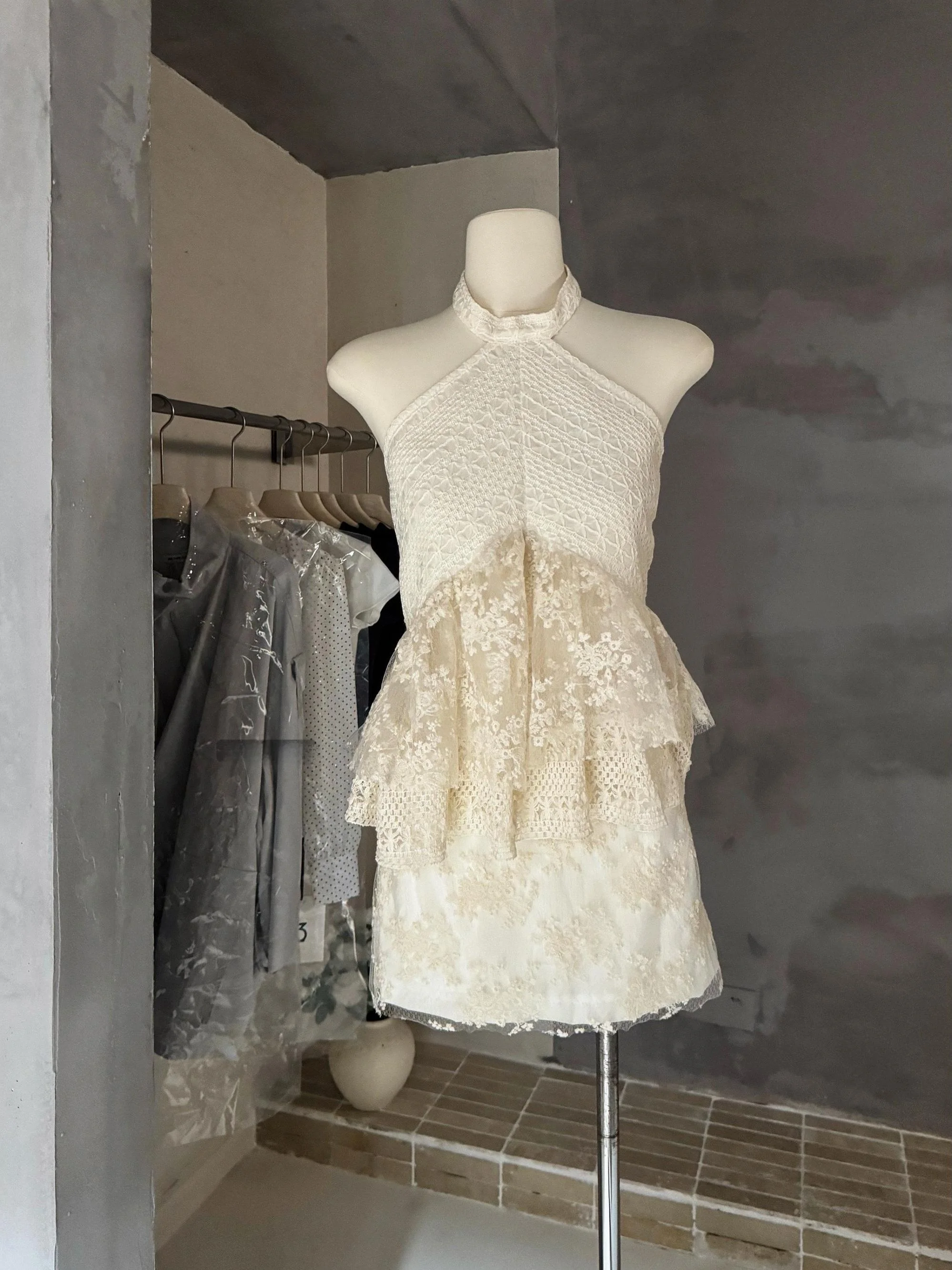 

Sexy Lace Splice Hanging Neck Top Bottom Skirt Set Women's Fashion Summer Outfit 13Studio2026 Part Two-Piece Ensemble