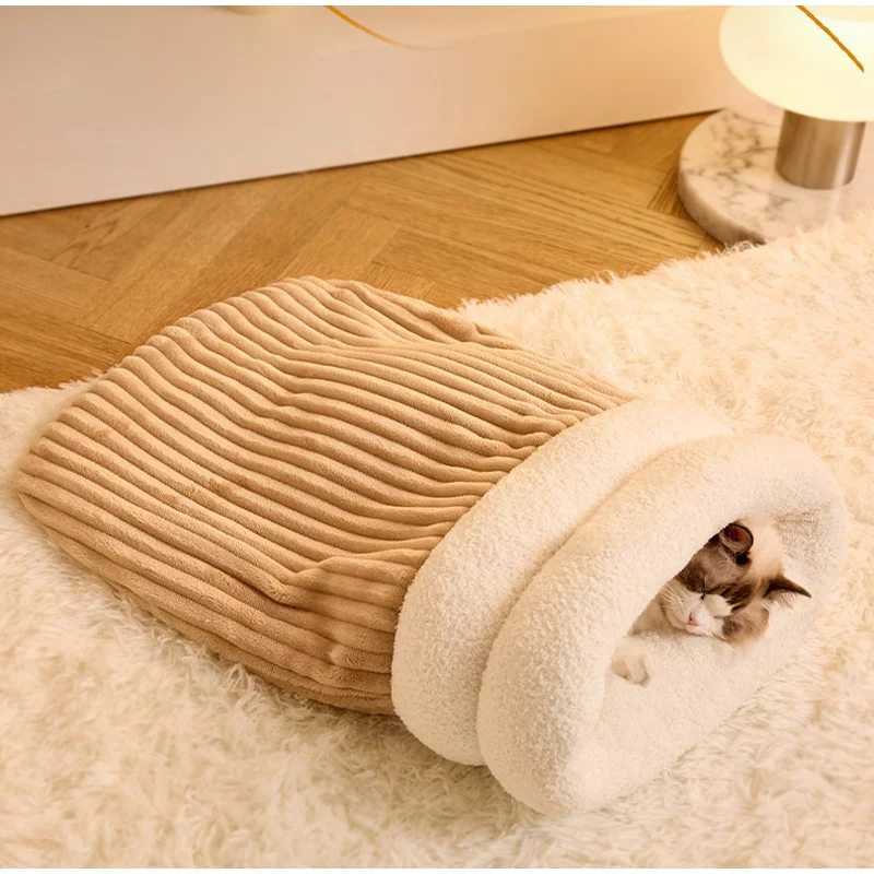 Katzenschlafsack, warm, flauschig, geschlossener Tunnel, Katzenbett für Hauskatzen, Katzenhöhlenbett, gemütliches, selbstwärmendes Haustierbett für Kätzchen – Detail 4