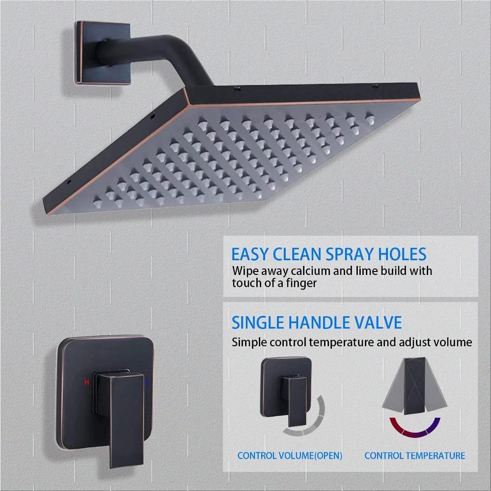 طقم حواف دش أحادي الوظيفة مع صمام خشن، لمسة نهائية برونزية مطلية بالزيت، مجموعة رأس دش الأمطار للحمام #4