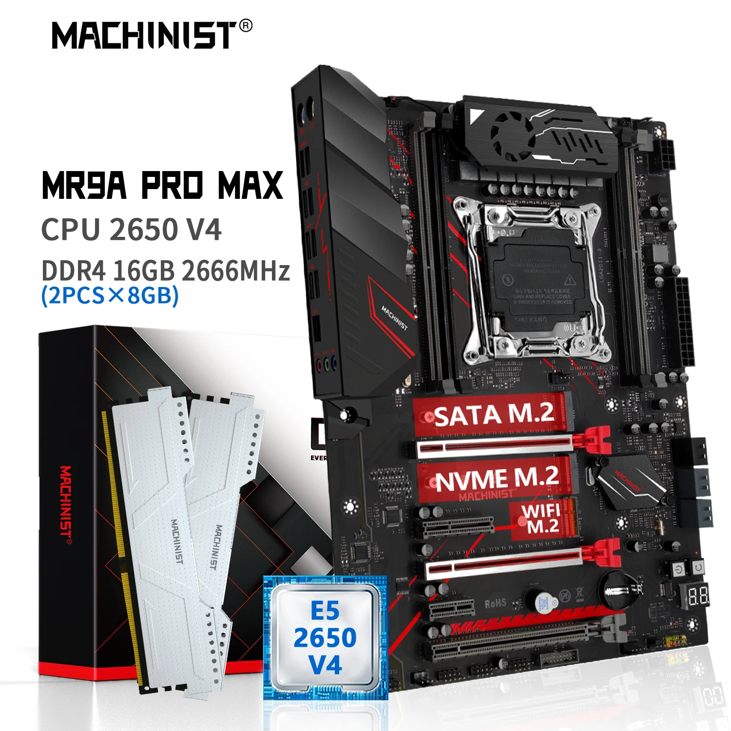 

MACHINIST X99 Motherboard Combo Kit Xeon E5 2650 V4 CPU Processor LGA 2011-3 16GB 2666MHz DDR4 RAM Memory NVME M.2 MR9A PRO MAX