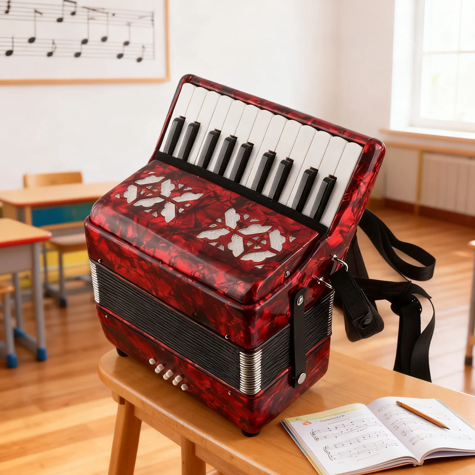 

US Beginner Accordion IRIN Accordion Piano 8 Bass 22 Key Playing Musical Instruments for Children Beginner 8 Bass Accordion