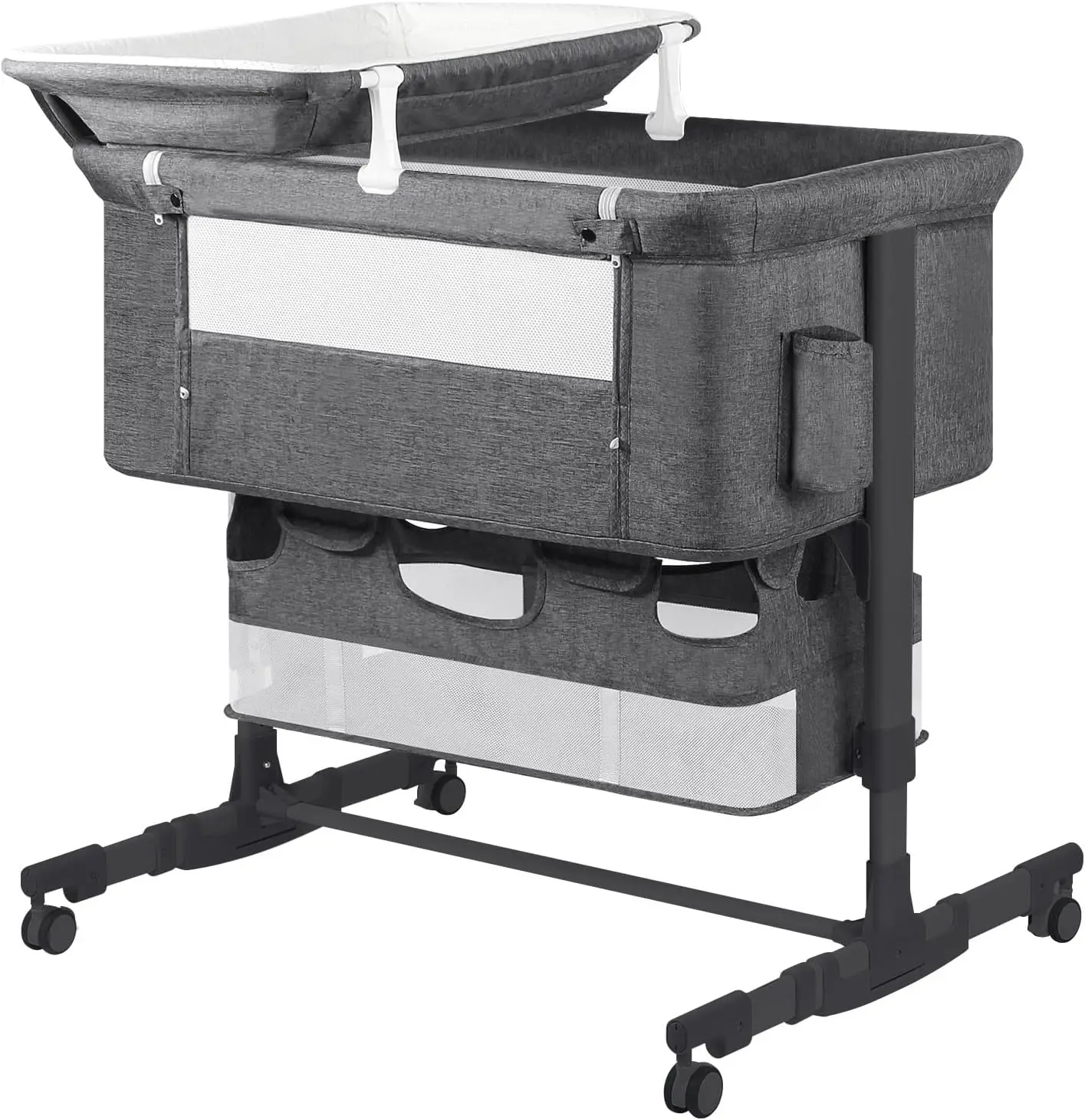 Baby Bassinet Bedside Sleeper with Diaper Changing Station + Mosquito Net + 16gallon Capacity Storage