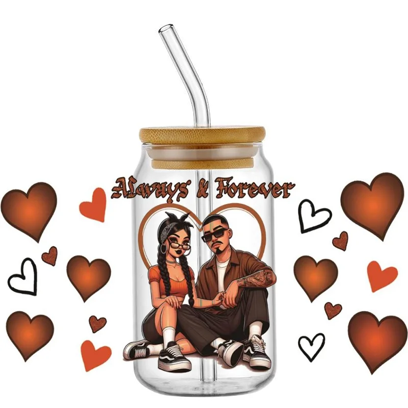 Miniso 3D Cartoon Couple Decal UV DTF Transfer Sticker Cup Wrap for 16oz Libbey Glasses Wraps Bottles DIY Mug Stick