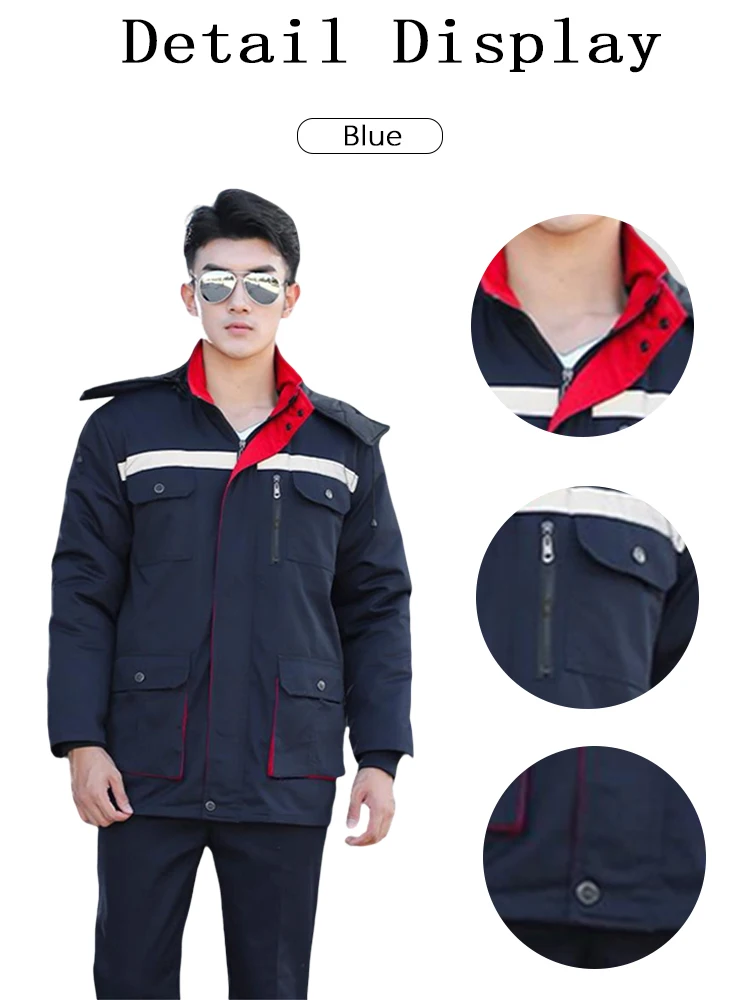 Odpinana zimowa kurtka robocza parka termiczna odblaskowa kombinezon roboczy magazynowy na zewnątrz średniej długości chroniąca przed zimnem kombinezon roboczy