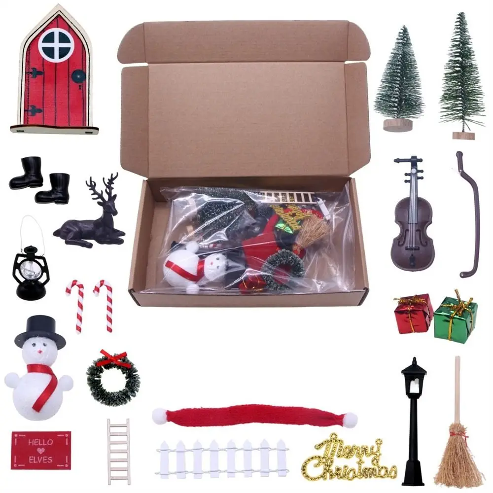 

String Hat DollHouse Elf Kit Mini Tree Wreath Fairy Toy House Simulation Miniature Scene Miniature Elf Door Kids Toy