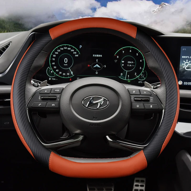 غطاء عجلة قيادة من جلد البولي يوريثين على شكل حرف D ، إكسسوارات سيارات ، سيارة هيونداي أيونياك 5 من من من من الداخل #5