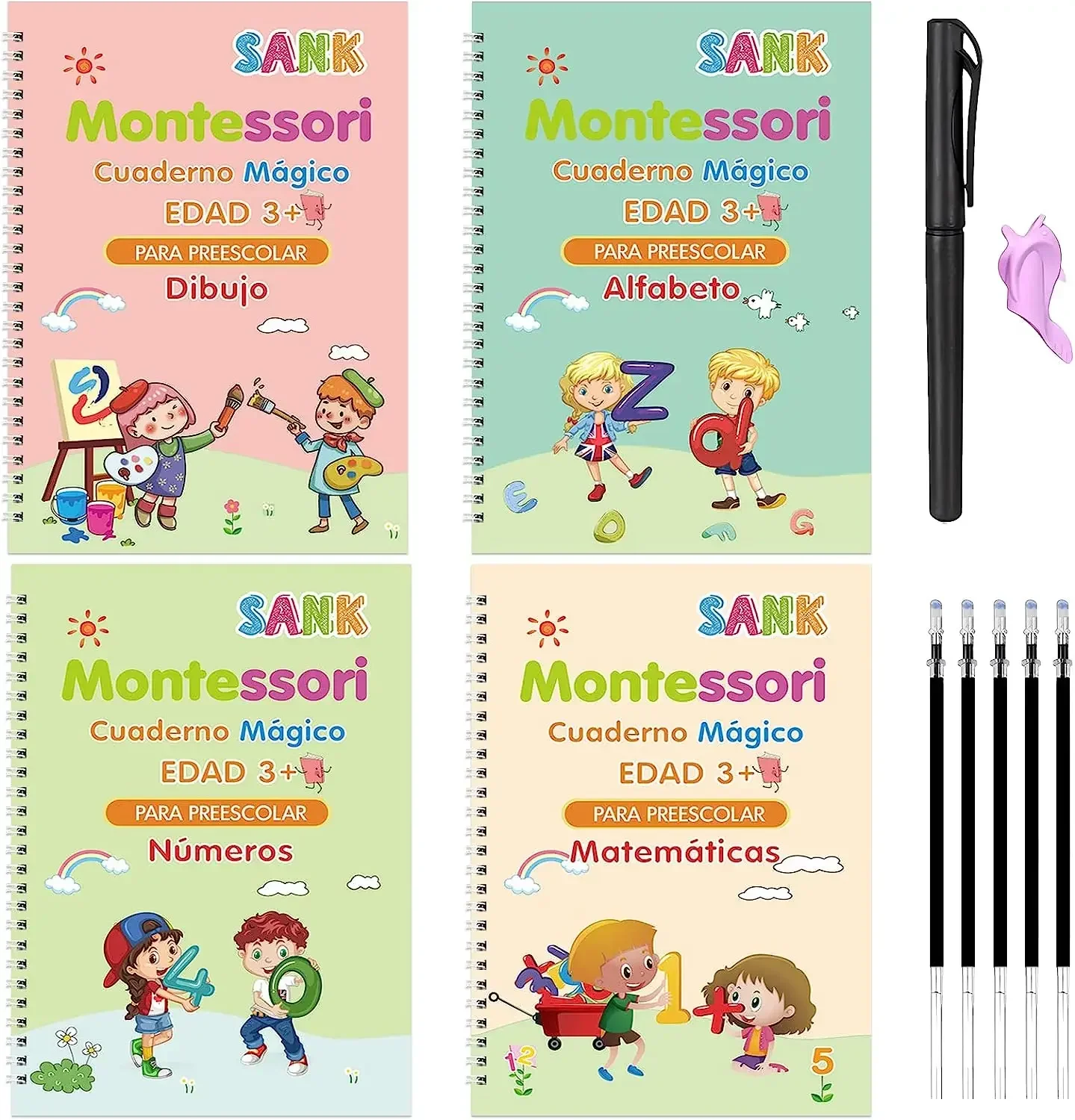 Imagem -06 - Montessori Caligrafia Livro Mágico para Crianças Copybook Caderno Sketchbook Espanhol Early Learn Handwriting Livros por Conjunto