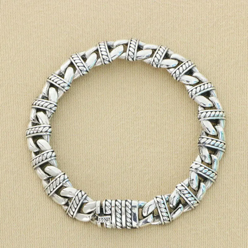 Wholesale 925 sterling silver woven bracelets for men and women, personalized ethnic trendsetters, Thai silver hip-hop accessori