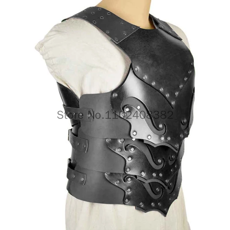 Medieval Dark Elf Chest pancerz kamizelka Punk Knight Gladiator pirat PU skórzany kirys przebranie na karnawał strój napierśnik dla mężczyzn