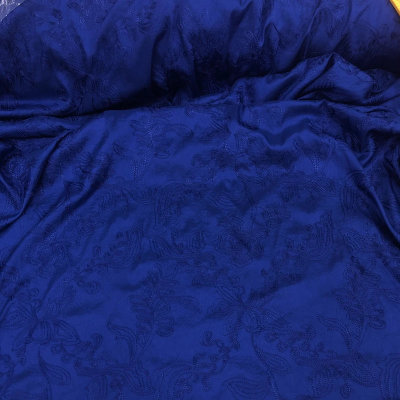 Embroidered Satin Fabric Thin Blue Chinese Style Clothing Cheongsam Skirt Designer Apparel Sewing Fabrics Cloth Diy Sew By Meter
