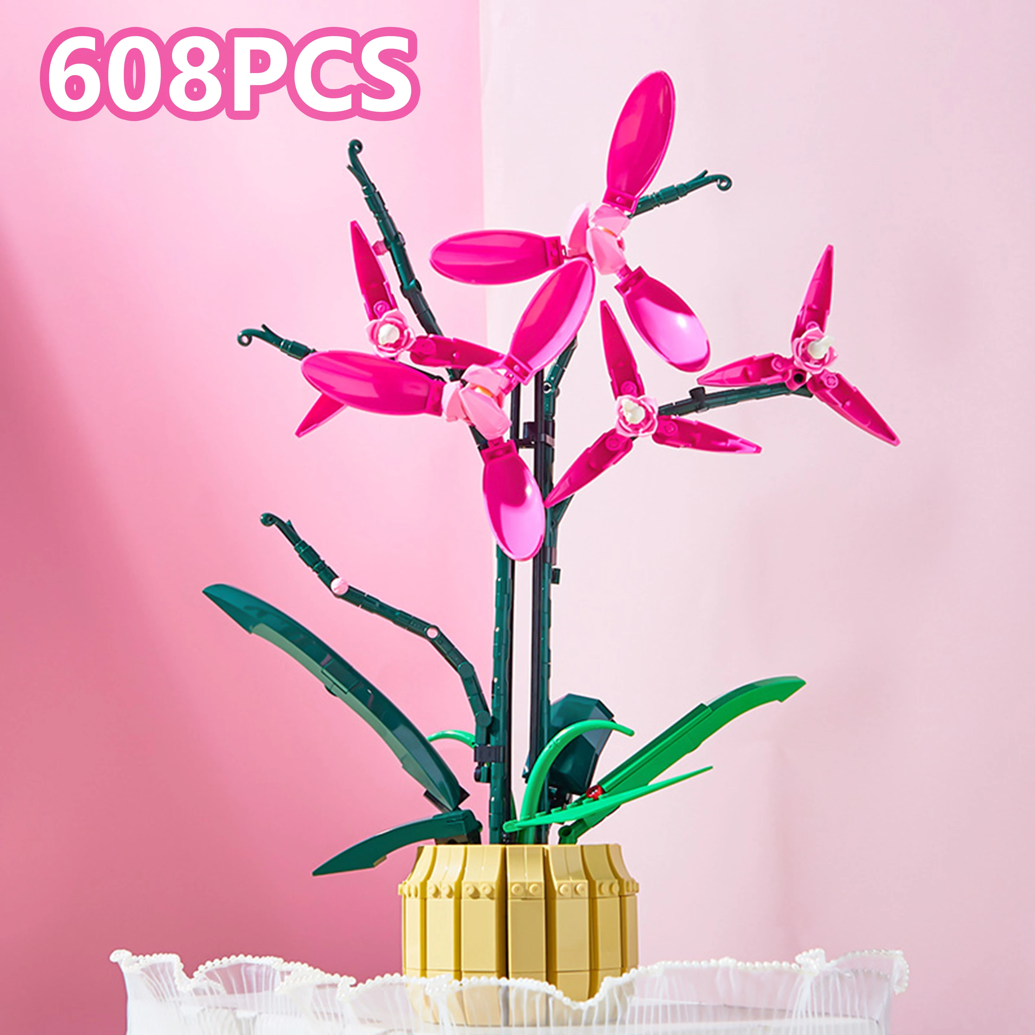 

Orchid Butterfly Flower Building Blocks Bonsai Model Eternal Floral Arrangement DIY Creative Gift for All Ages
