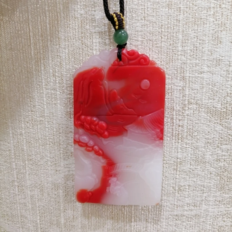 

Chicken Blood Handcarved Landscape Jade Pendant Fashion Boutique Jewelry Men's and Women's Landscape Necklace Gift Red and White