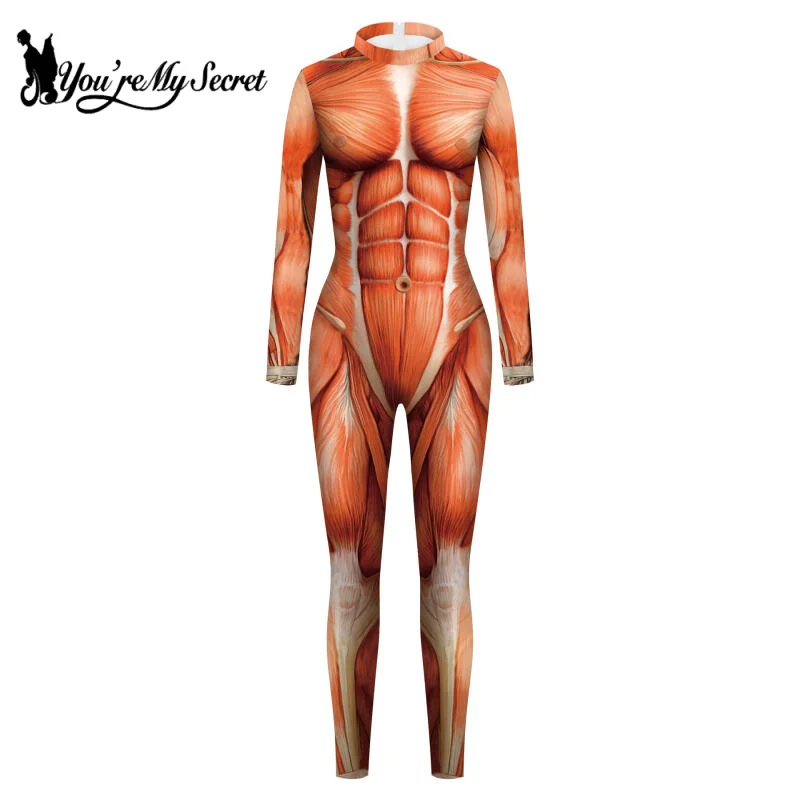 Halloween Costume For Adult Muscle Printed Cosplay Bodysuits Carnival Party Funny Zentai Fancy Dress Performance Clothing