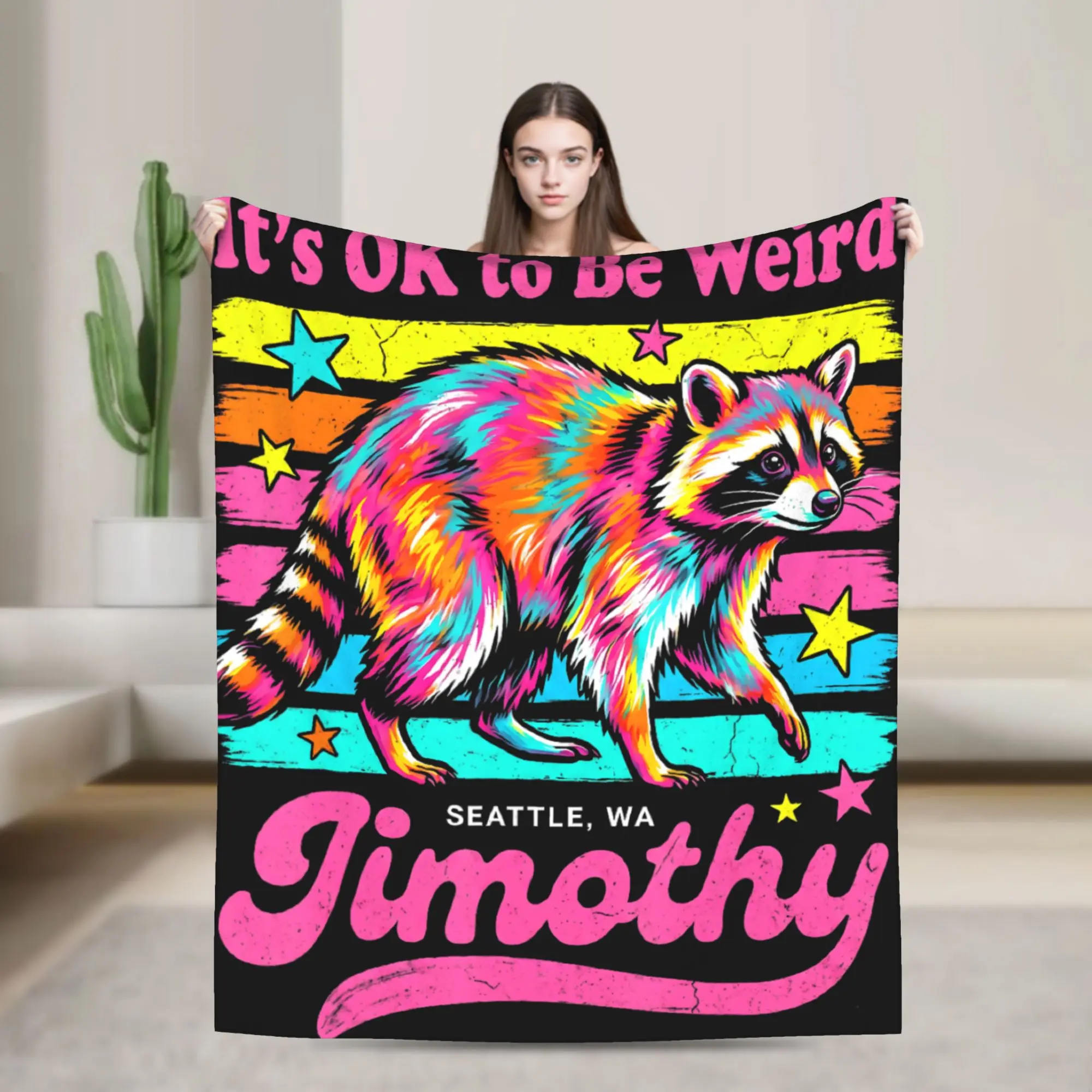 Jimothy from Seattle It's OK to Be Weird Raccoon Cottagecore Blanket Quality Warm Cozy Throw Blanket Winter Picnic Bedspread
