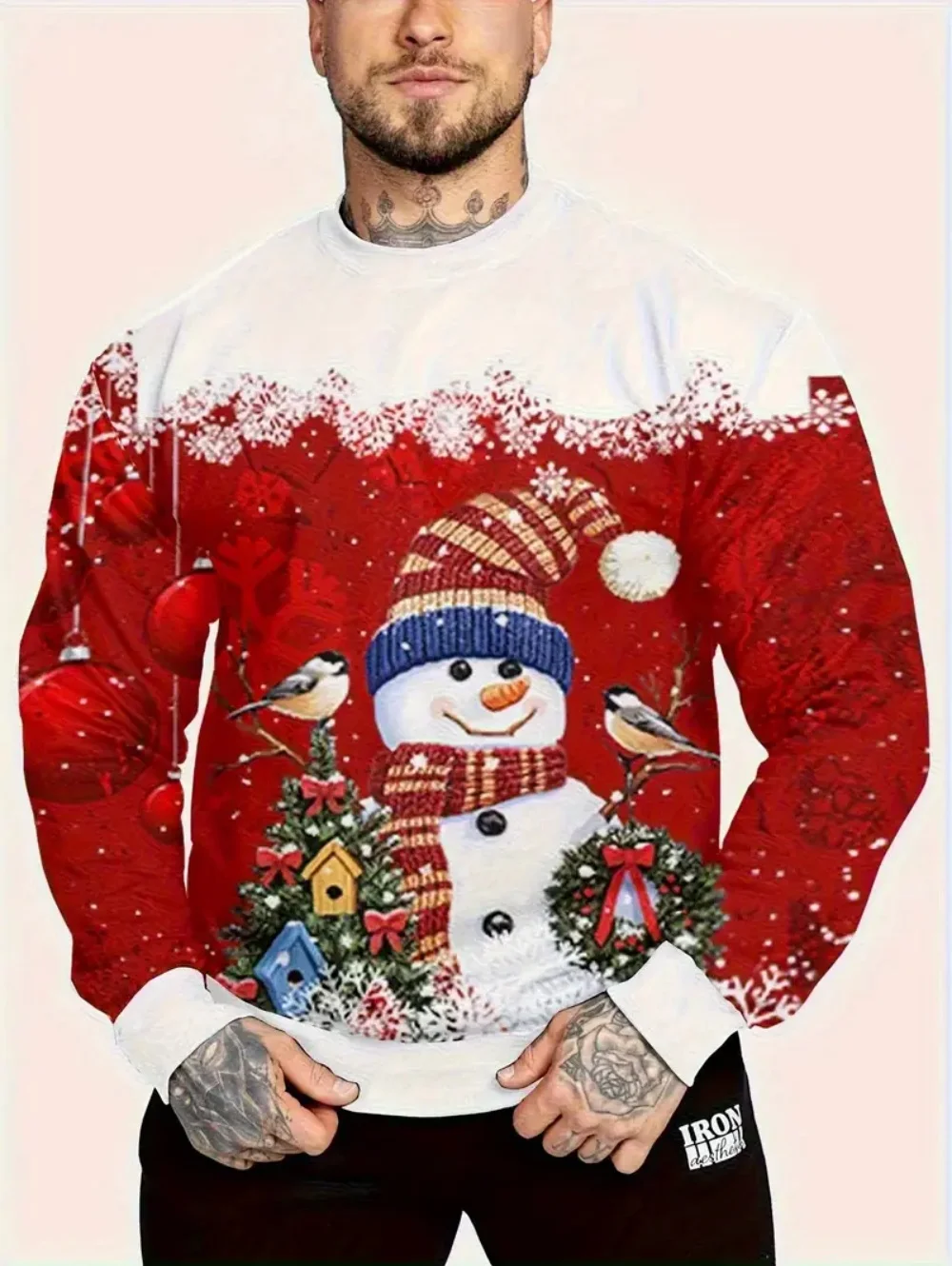 تي شيرت للرجل عيد الميلاد سانتا كلوز ثلاثية الأبعاد طباعة الرجال عادية كم طويل تي شيرت البلوز طاقم الرقبة Y2k بلايز الخريف ملابس للرجال #4