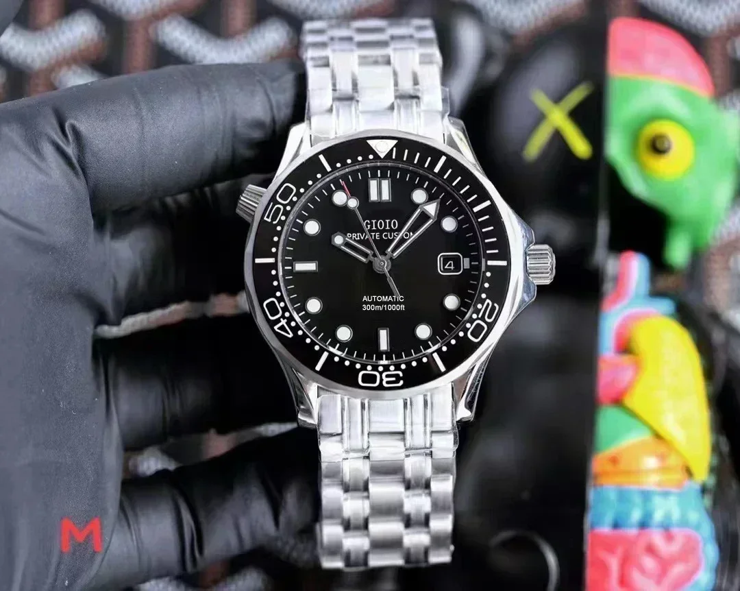 Reloj Automático de alta calidad para hombre, relojes mecánicos, pulsera de acero inoxidable, bisel de cerámica negro y azul, parte trasera de cristal de zafiro